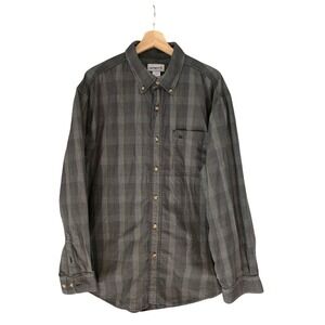 Carhartt Mens XL Plaid Long Sleeve Button Down Shirt Black Grey Cotton S252 BLK